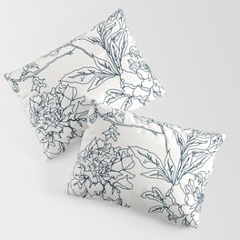 Navy and Cream Vintage Chinoiserie Botanical Floral Toile Wallpaper Pattern Pillow Sham