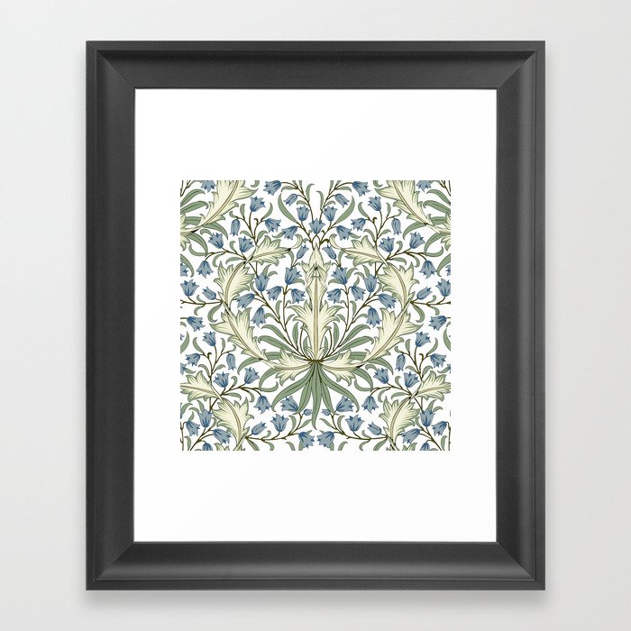 William Morris Vintage Bluebell Floral Blue Green & White  Framed Art Print