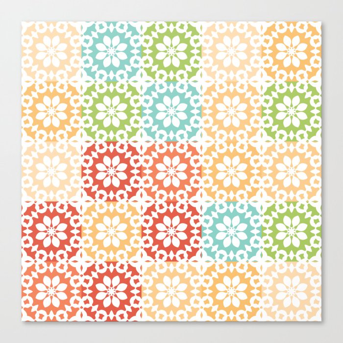 Abstract Geometric Flower Pattern Artwork 02 Multicolor 07 Sunny Canvas Print