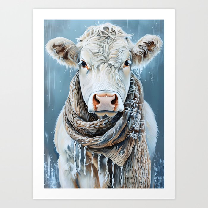 Frosty Fashion: Cow's Christmas Charm Art Print