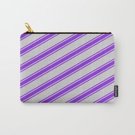[ Thumbnail: Light Grey & Purple Colored Lined Pattern Carry-All Pouch ]
