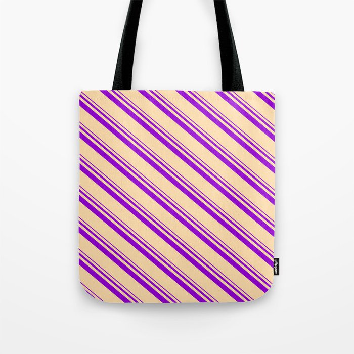 Dark Violet and Tan Colored Stripes/Lines Pattern Tote Bag