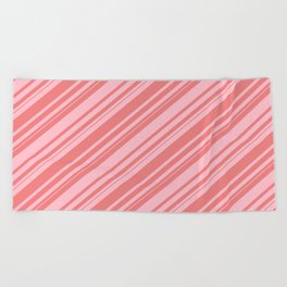 [ Thumbnail: Light Coral & Pink Colored Lines Pattern Beach Towel ]