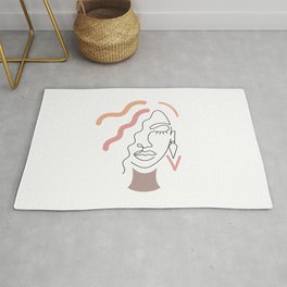 African woman in a line art style with abstract shapes. Isolated on white. Area & Throw Rug