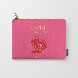 Capri, Italy, Travel, Retro Art, Summer, Modern Art Decor, Pink Carry-All Pouch