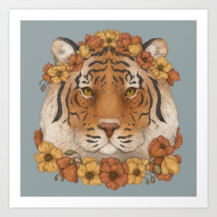 Tiger and Flowers Art Print