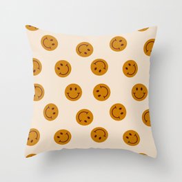 70s Retro Smiley Face Pattern Throw Pillow