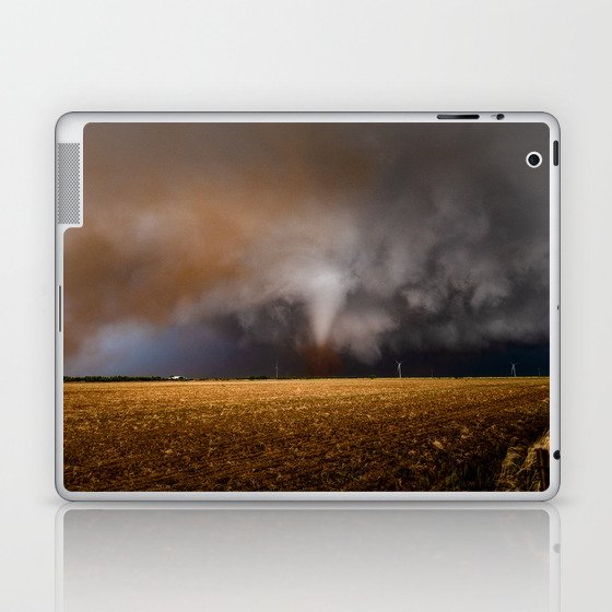 The Wind and the Dirt - Tornado Churns Up Dust Over Open Field on Stormy Spring Day in Texas Laptop & iPad Skin