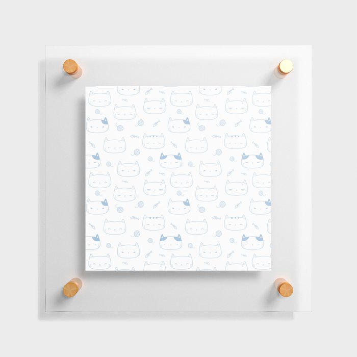 Pale Blue Doodle Kitten Faces Pattern Floating Acrylic Print
