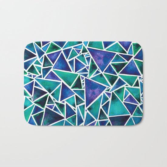 Geometric Turquoise and Blue Triangles Bath Mat