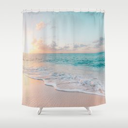 Ocean Shower Curtain Seascape Sunrise Waves Print for Bathroom 
