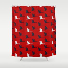 Flying Elegant Swan Pattern on Red Background Shower Curtain