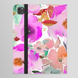 Hand Painted Abstract Pink Coral Violet Green Watercolor Floral iPad Folio Case