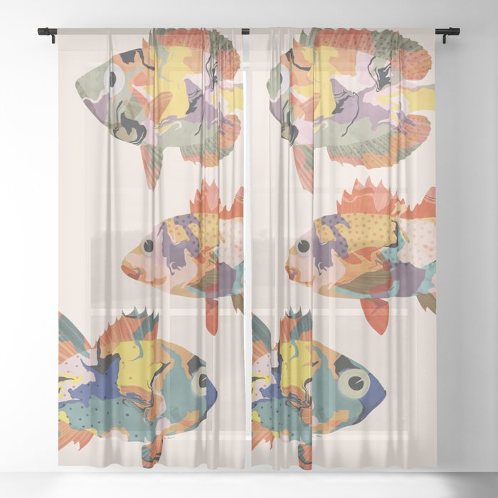 Fish collage Sheer Curtain