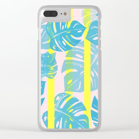 Linocut Monstera Neon Clear iPhone Case