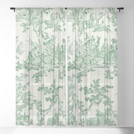 Green Toile de Jouy - 2 Sheer Curtain