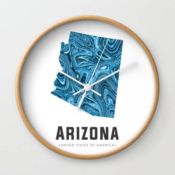 Arizona State Map Art Abstract Map Blue Wall Clock By Grafiikka