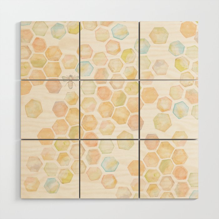 Bee and honeycomb watercolor Wood Wall Art