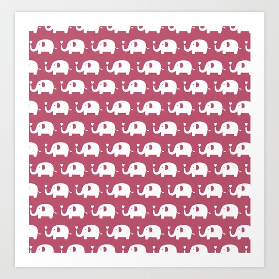 Elephants in love (Plum) Art Print