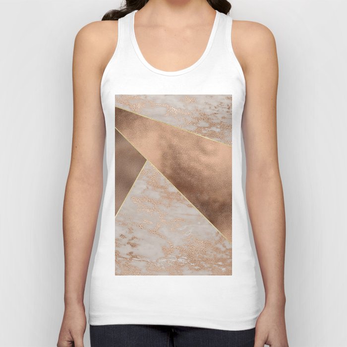 Copper Foil and Blush Rose Gold Marble Triangles Tank Top
