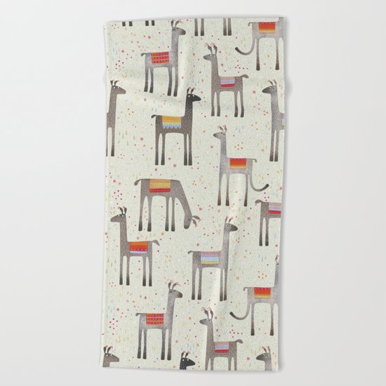 Llamas in the Meadow Beach Towel