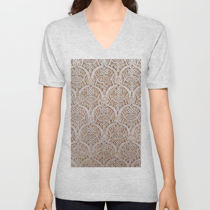 Grey Pattern V Neck T Shirt