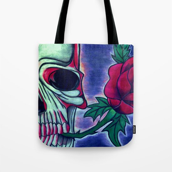 Skull & Red Rose Tote Bag