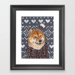 Shiba Inu in a  Hat and Scarf Framed Art Print