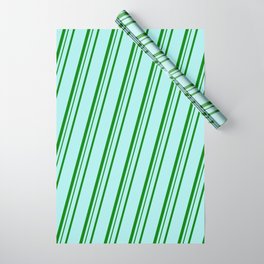 [ Thumbnail: Turquoise & Green Colored Stripes Pattern Wrapping Paper ]