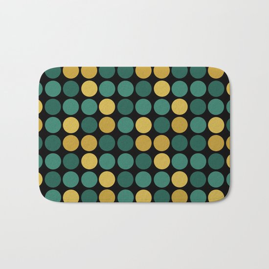 Yellow green polka dots on a black background . Bath Mat