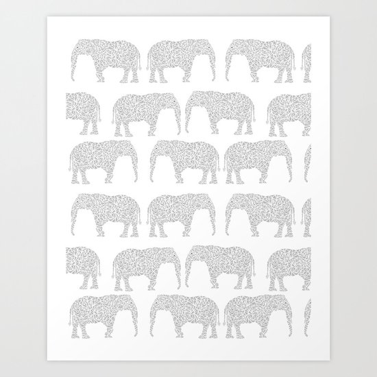 Geometric Elephant grey monochromatic minimal gray and white kids children pattern print Art Print
