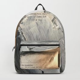 Too Soon | Collage Series 1 | mixed-media piece in gold, black and white + book pages Backpack