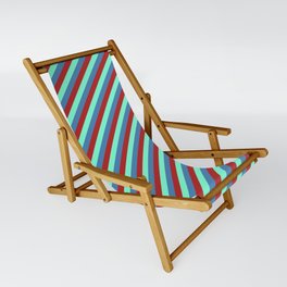 [ Thumbnail: Aquamarine, Blue & Red Colored Lined/Striped Pattern Sling Chair ]