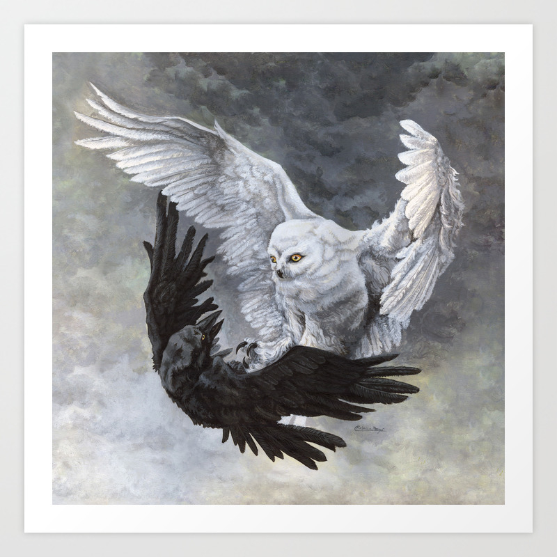 Yin Yang Owl And Raven Art Print By Wailingwizard Society6