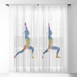 Woman practices yoga in watercolor Sheer Curtain