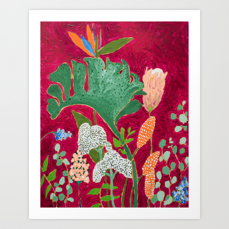 Fuchsia Pink Floral Jungle Painting Art Print By Larameintjes
