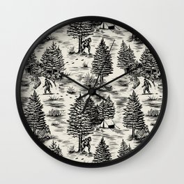 Bigfoot / Sasquatch Toile de Jouy in Black Wall Clock