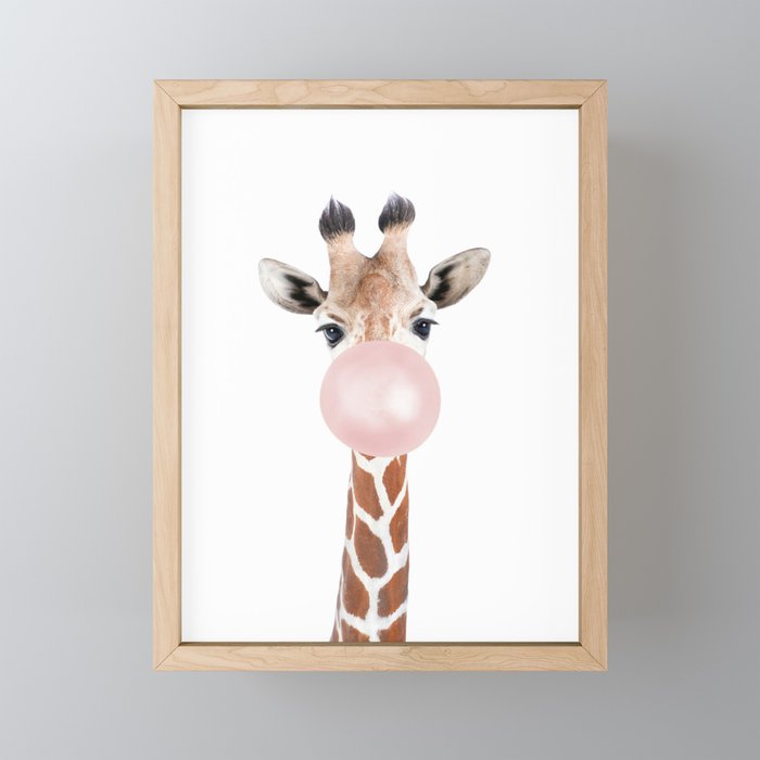 Bubble gum giraffe Framed Mini Art Print