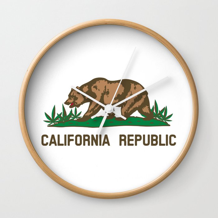 California Republic Bear with Marijuana Plants Wall Clock