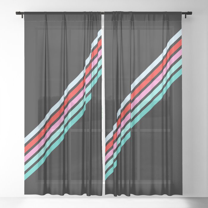 Badalisc - Thin Colorful Lines on Black Sheer Curtain