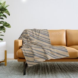 [ Thumbnail: Tan & Dim Gray Colored Lined/Striped Pattern Throw Blanket ]