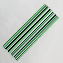 [ Thumbnail: Light Green, Sea Green, Mint Cream & Black Colored Pattern of Stripes Yoga Mat ]