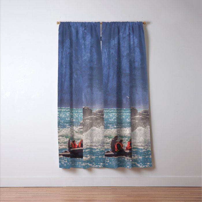 Small Boat And Waves Crashing Over Rocks Blackout Curtain By
