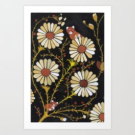 red panda daisies Art Print | Khokhlomafolaart, Gouache, Bears, Khokhloma, Painting, Bear 