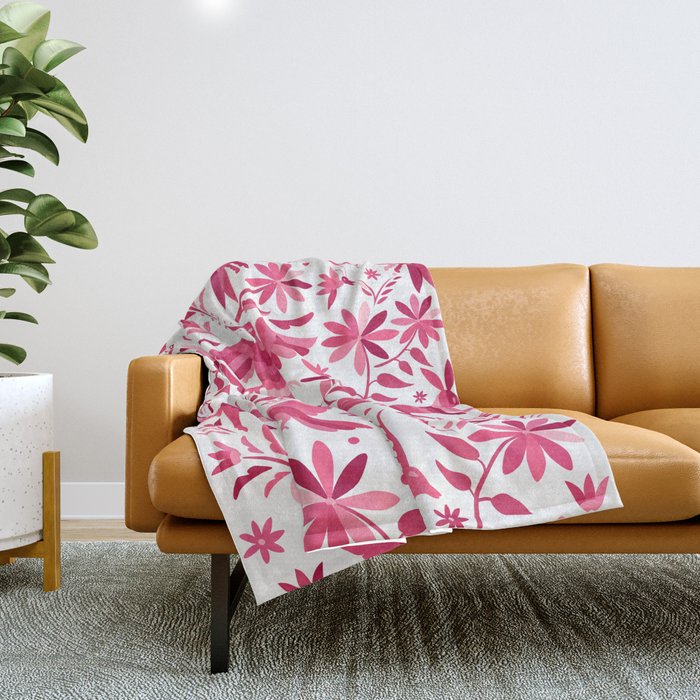 Mexican Otomi Design in Pink by Akbaly Throw Blanket