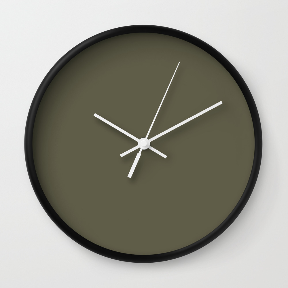 Dark Muted Olive Green Solid Color Seaweed Moss Green Brown Wall Clock By Simplysolids Society6