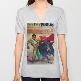 Plaza de Toros de Pamplona, Spain Bullfighting Vintage Advertising Poster V Neck T Shirt