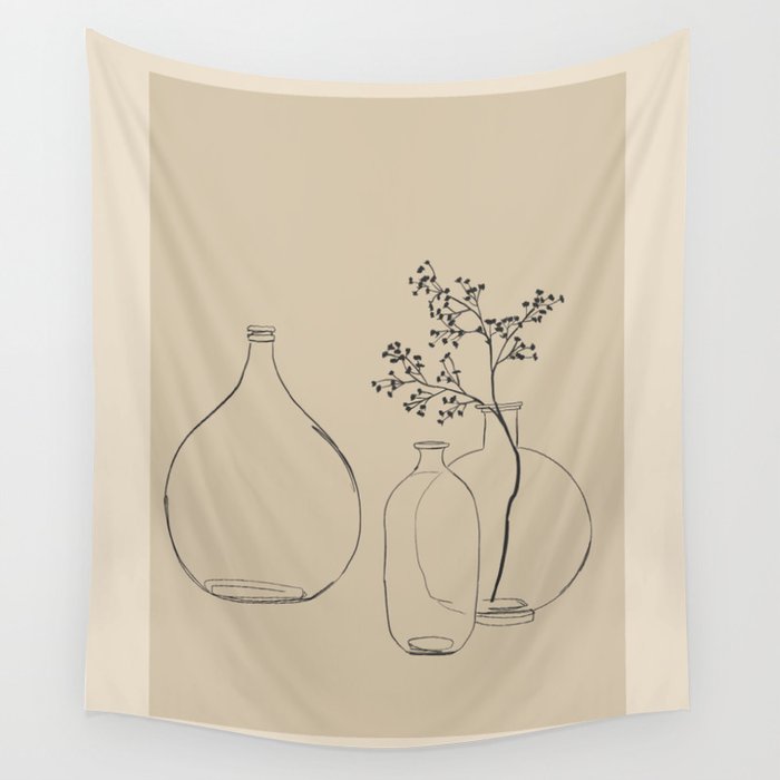 Minimal Line Art Still Life Wall Tapestry by LeaDArt Society6
