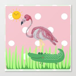 Pink Flamingo Alligator Sun print  Canvas Print