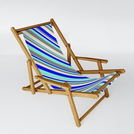 [ Thumbnail: Aquamarine, Grey, Beige & Blue Colored Pattern of Stripes Sling Chair ]
